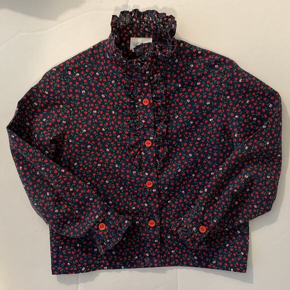 Vintage Her Majesty Girls Ruffle Apple Print Blouse Rare Made In USA Size 4 - Picture 1 of 10